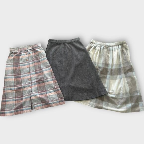 Vintage Skirt Lot XS S M Wool Blend High Waist Midi Cottagecore Preppy Feminine - Picture 9 of 14